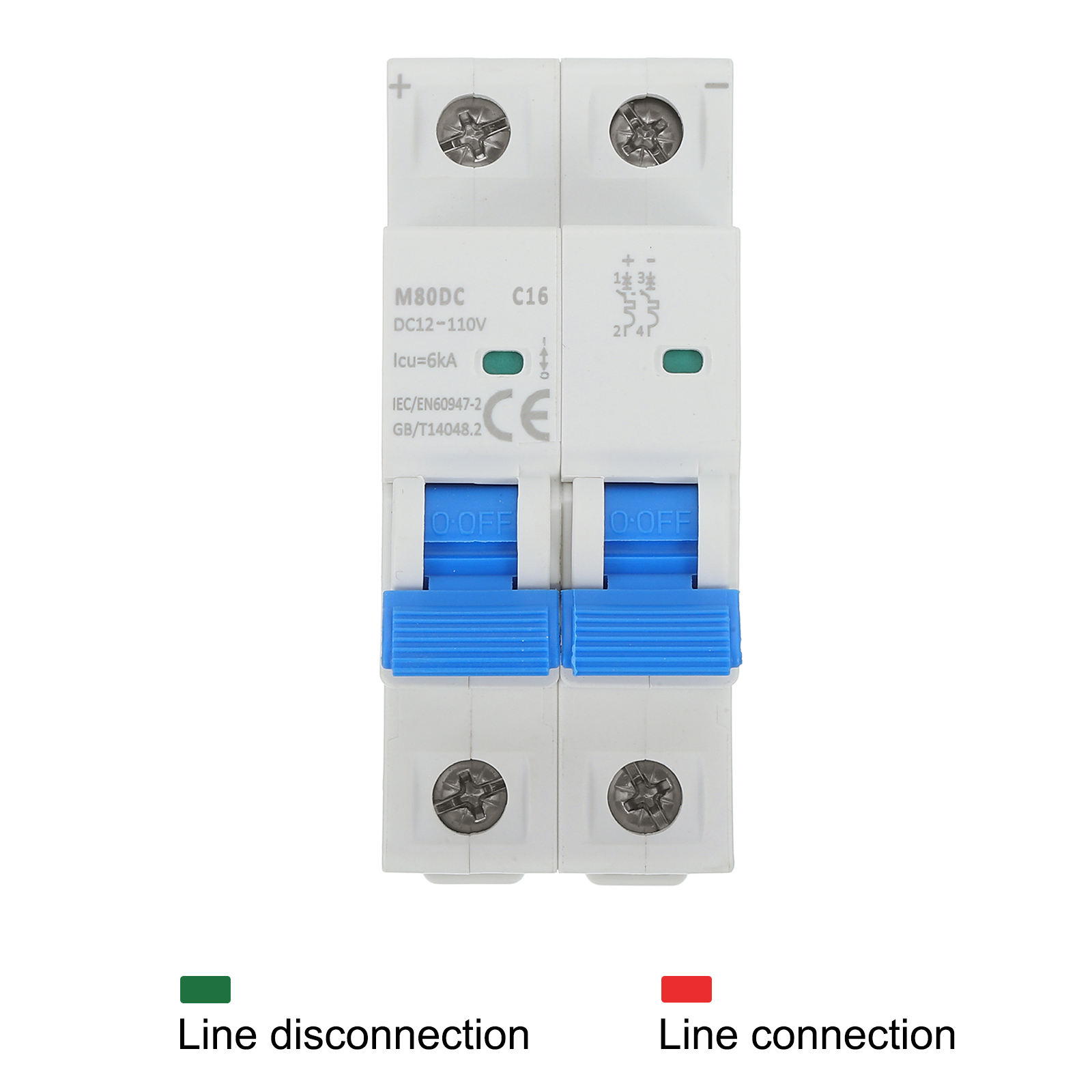 1 Pcs DC Miniature Circuit Breaker 2P 16A 12-110V Isolator M80DC DIN Rail Mount Disconnect Switch Circuit Breaker Protection Thermal Magnetic Trip