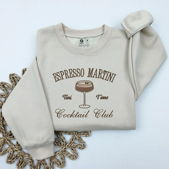 Espresso Martini Embroidered Sweatshirt, Tini Time, Espresso Martinis Cocktail Club Embroidered Crewneck Sweatshirt, Martini Lover Gift