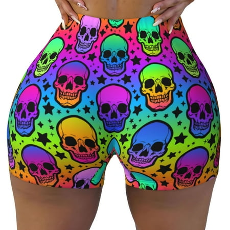 Workout Shorts Women  halloween star skull Biker Shorts for Women Running Gym Spandex Shorts Tummy Control