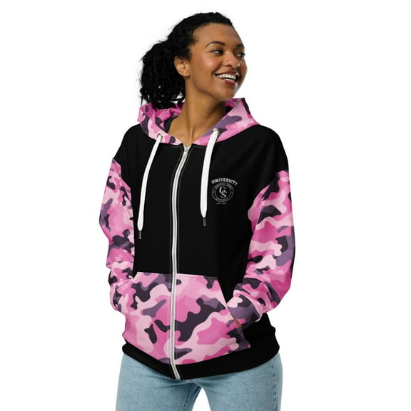 She Is Clothed in Strength and Dignity – Pink Camo Christian Zip Hoodie (2XS)
