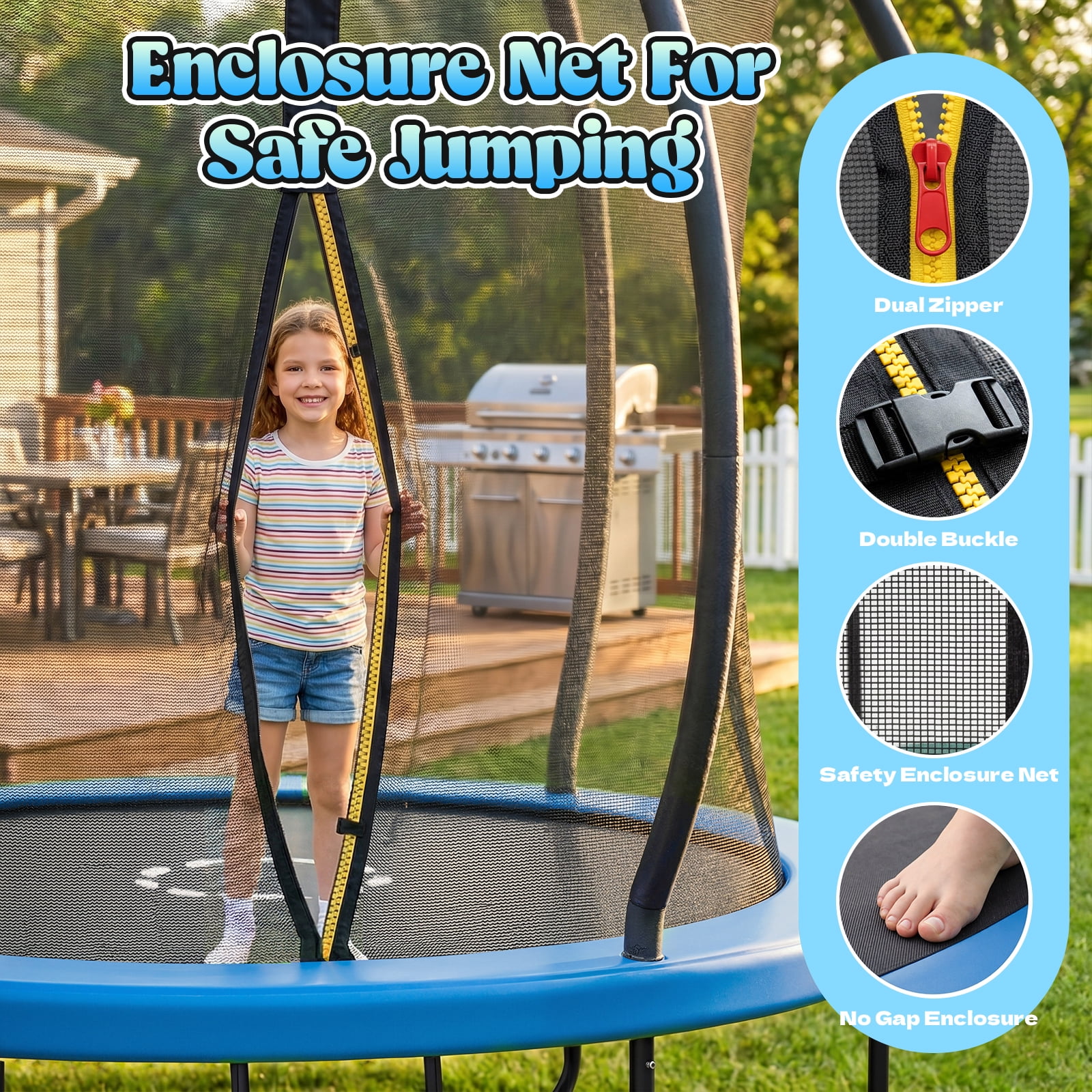 Outdoor Trampoline,Gardwin 12FT/14FT Round Trampoline with Ladder,Sprinkler,Basketball Hoop Board,Recreational Backyard Trampolines Anti-Rust for Kids Gift
