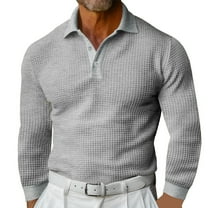 Jalioing Men's Golf Shirts Dressy Fashion Long Sleeve Collared Shirts Business Casual Solid Vacation Tops