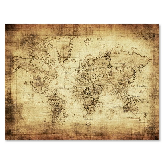 Designart ' Ancient World Map IV ' Vintage Canvas Wall Art Print