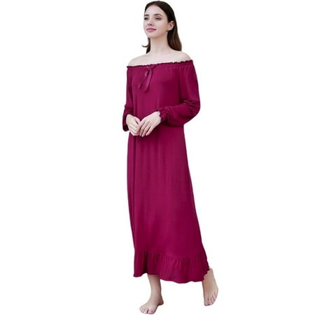 

Fantadool Women Cotton Nightdress Spring and Autumn Large Size Loose Retro Long Sleeved Bathrobe Long Nightdress Casual Home Service