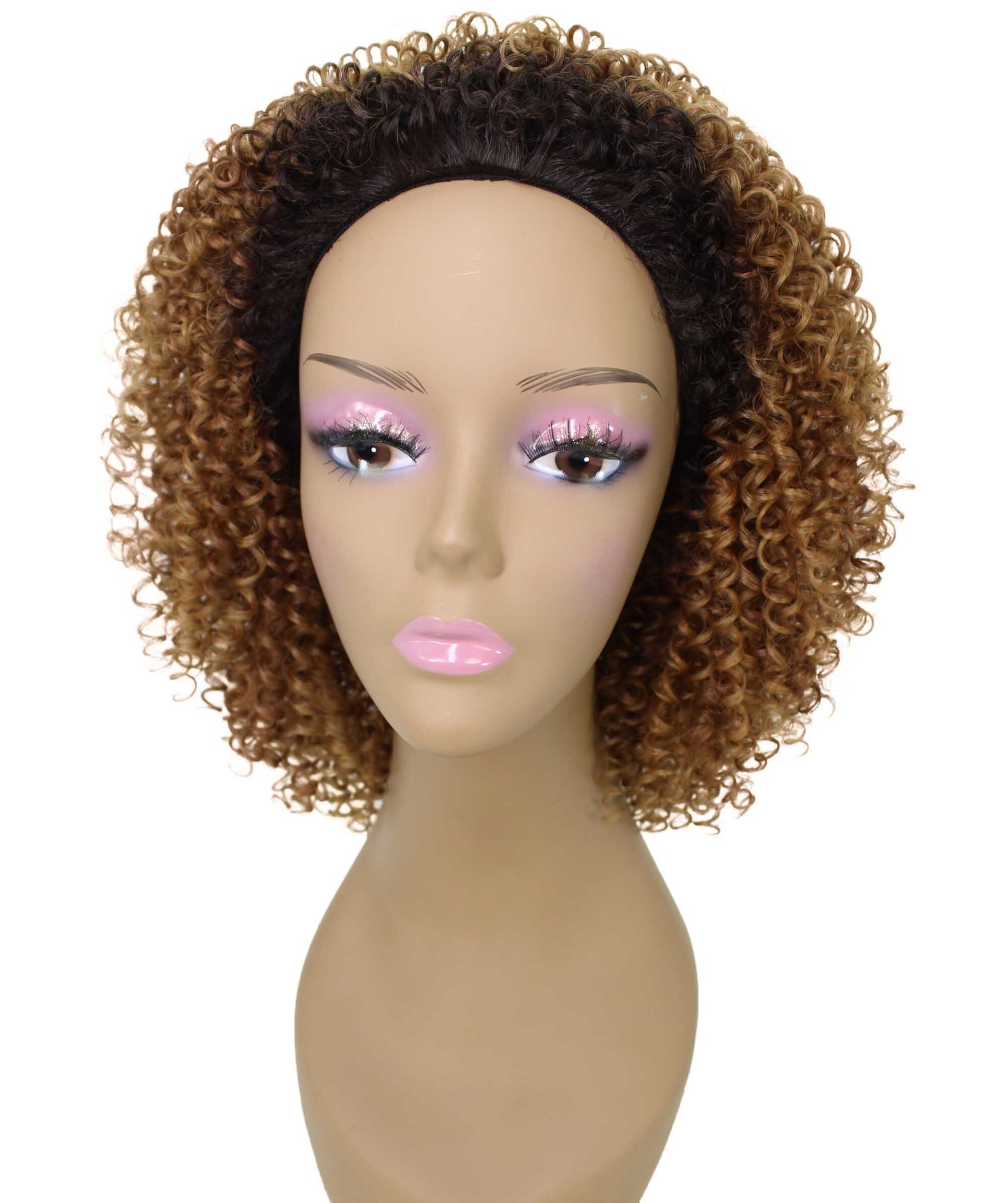 LUXLUXE Alexandra Curly Layered 14 in Long Half Wig Mix Human Hair and Synthetic Fibers, Multiple Shades of Natural & Blended Colors