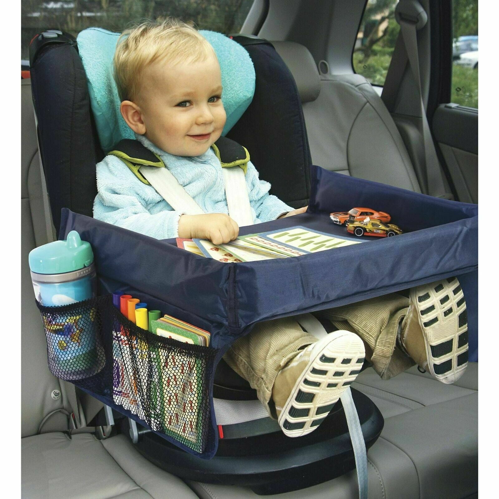 Kids Play n' Snack Travel Tray Portable Foldable Table W/ Mesh Storage Pockets