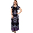 thumbnail image 3 of Peach Couture Paisley Imprimé V Cou Taille Élastique Manches Courtes Maxi Robe, 3 of 4