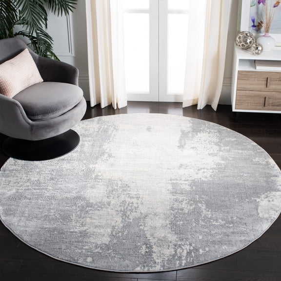 SAFAVIEH Jasper Alvina Abstract Area Rug, Light Grey/Ivory, 5' x 5' Round