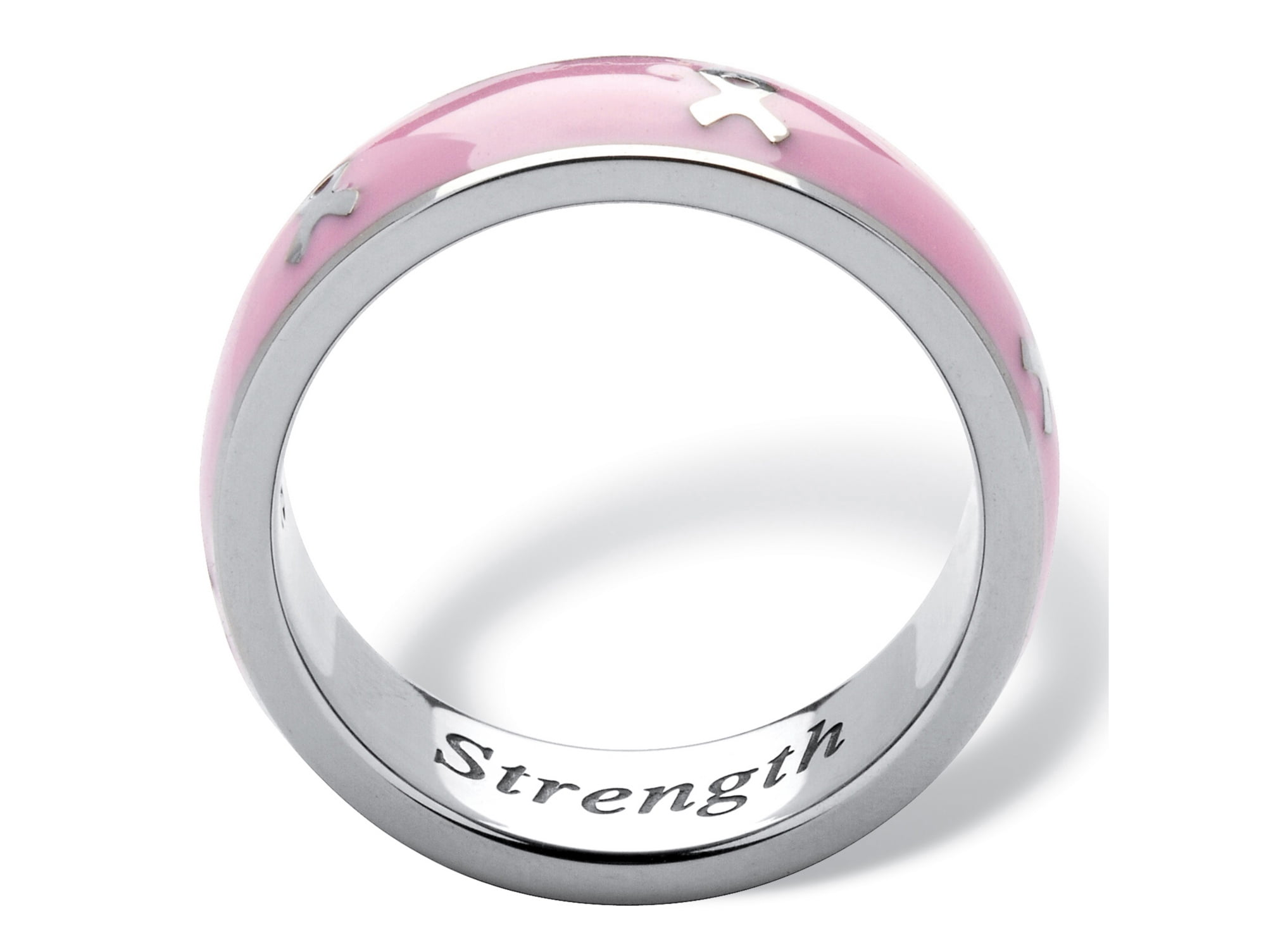 Jewelry & Watches Pink Enamel Ribbon Cancer Awareness Ring Stainless