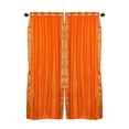 thumbnail image 3 of Lined Ring Top Sari Curtains 60" W X 96" L matching tiebacks- Handcrafted Pumpkin Indian Drapes with Lining, Offering Privacy and Insulation for Living Room/Bedroom/Dining Room, Sold in Pairs, 3 of 6