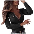 thumbnail image 5 of BKQCNKM Womens T Shirts Winter Top T-Shirt Slim-Fit Long-Sleeved Knitted And Autumn Fashion Pullover Street Zipper Women'S Blouse Long Sleeve Shirts For Women Fall Outfits For Women 2023 Black S, 5 of 8