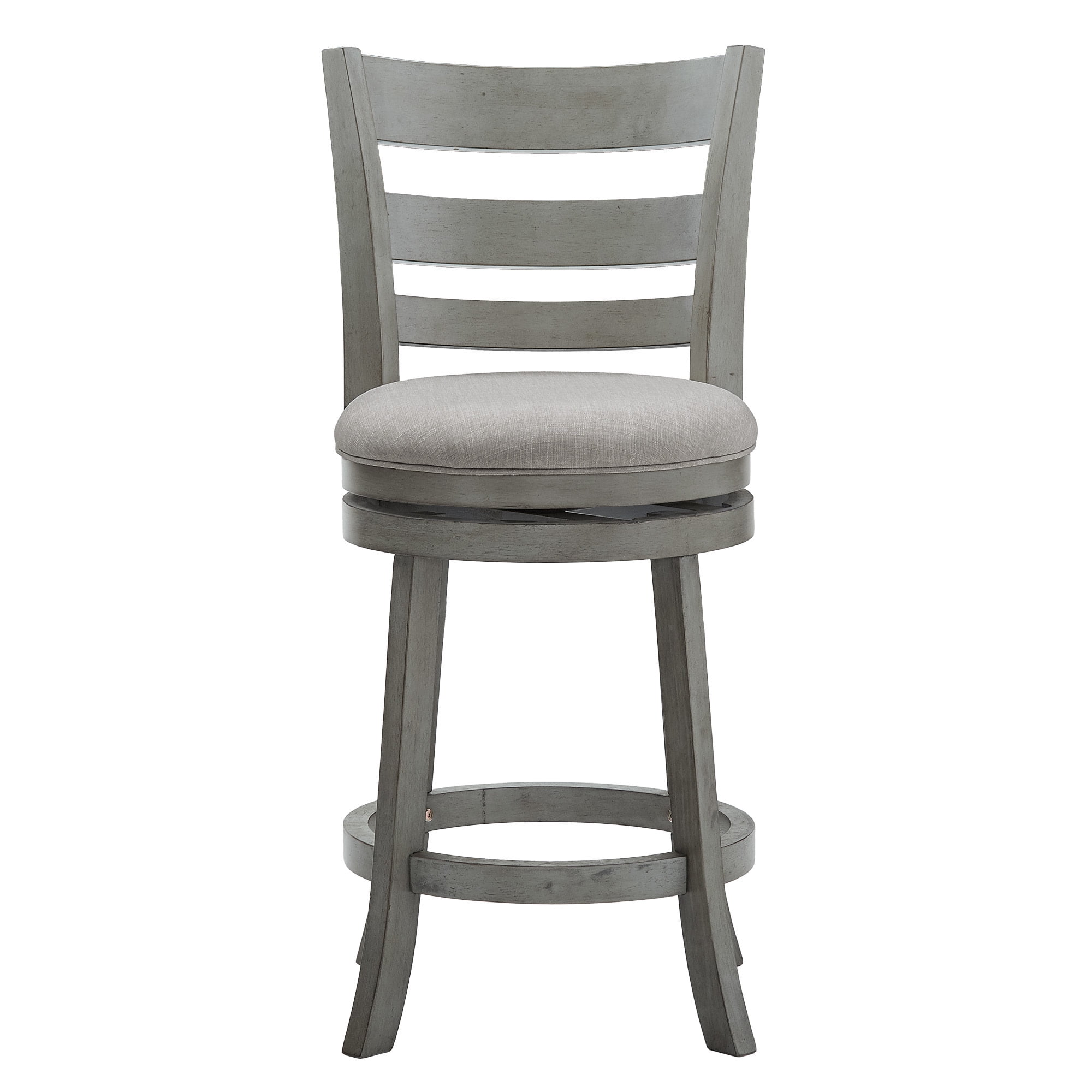 Weston Home Shapel Ladder Back 24"H Swivel Counter Height Stool, Antique Grey Finish, Grey Linen