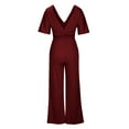 thumbnail image 5 of Gaecuw Jumpsuits for Women Summer Dressy Short Sleeve Overall with Pockets V Neck Band Collar Solid Onesie One Piece Outfits Casual Loose Baggy Long Pants Wide Leg Summer Romper Ankle Length Trousers, 5 of 6