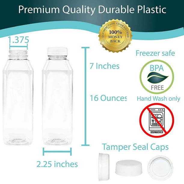 16 OZ Empty PET Plastic Juice Bottles - Pack of 35 Reusable Clear  Disposable Milk Bulk Containers