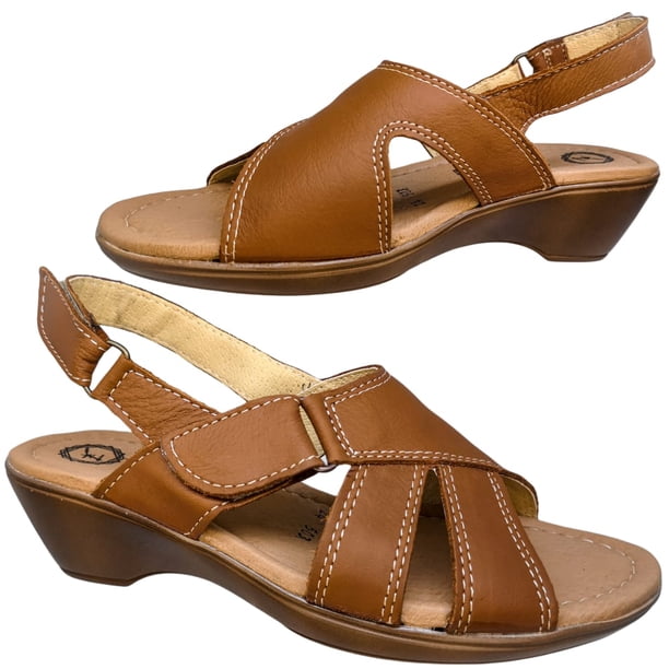 Huarache Casual en Piel Vacuno Cómodo Velcro Enco Footwear mod.503 Plataforma Piel Vacuno confort Color Miel