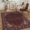 thumbnail image 3 of 5x7 Washable Rug, Non Slip Low Pile Area Rugs for Living Room Bedroom, Machine Washable Lightweight Print Pattern Floor Mat, Garden Rose, Deep Burgundy, 3 of 5