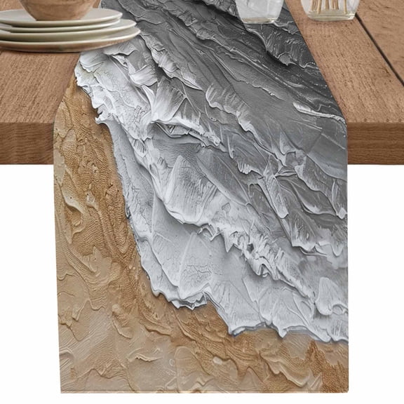 nqOlkjepod Grey Coastal Beach Table Runner 72 Inches Long Farmhouse Dress Scarves, Summer Nautical Oil Painting Dining Tablerunner for Coffee Table/Kitchen Island/Party Décor, 14" x 72"