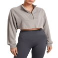 thumbnail image 1 of Women Cropped Sweatshirts Solid Color Zipper Loose Pullovers, 1 of 8