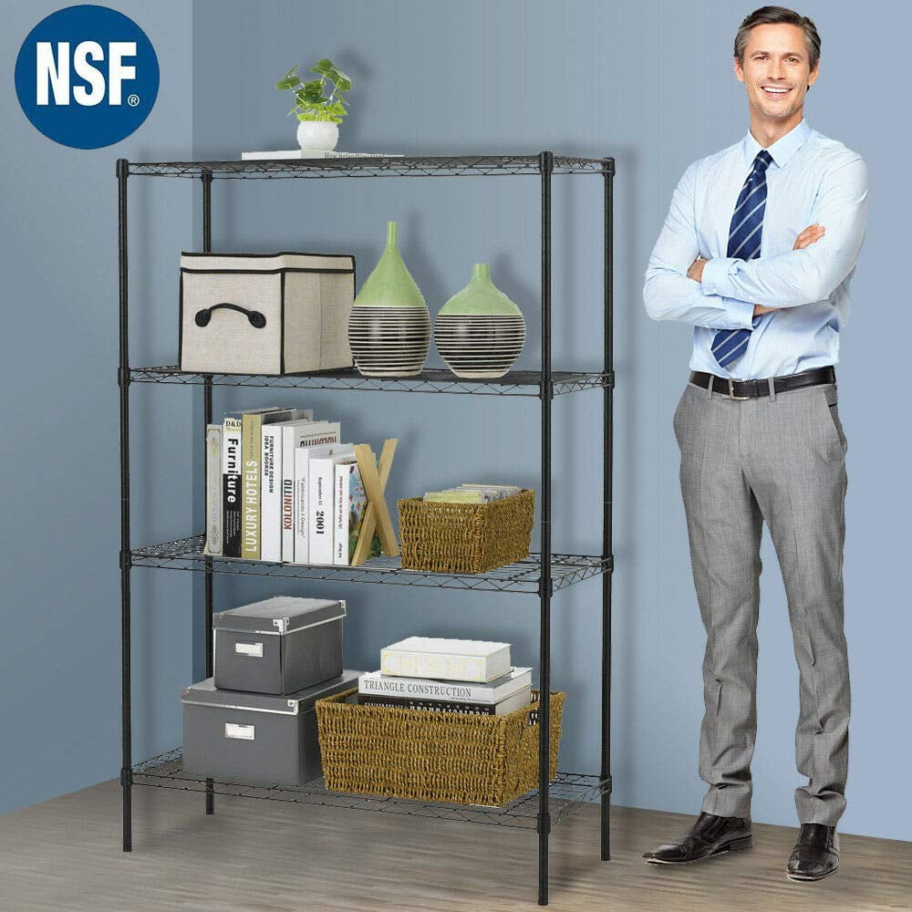 FDW 4 Tier Wire Shelving Unit Wire Shelf Storage Shelves Metal Organizer Rack Adjustable Heavy Duty for Restaurant Bathroom Kitchen 54"x36"x14",Black