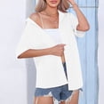 thumbnail image 6 of FAIWAD Womens Short Sleeve Ruched Shirts Summer V Neck Button Down Shirt Comfy Loose Basic Tops, 6 of 9