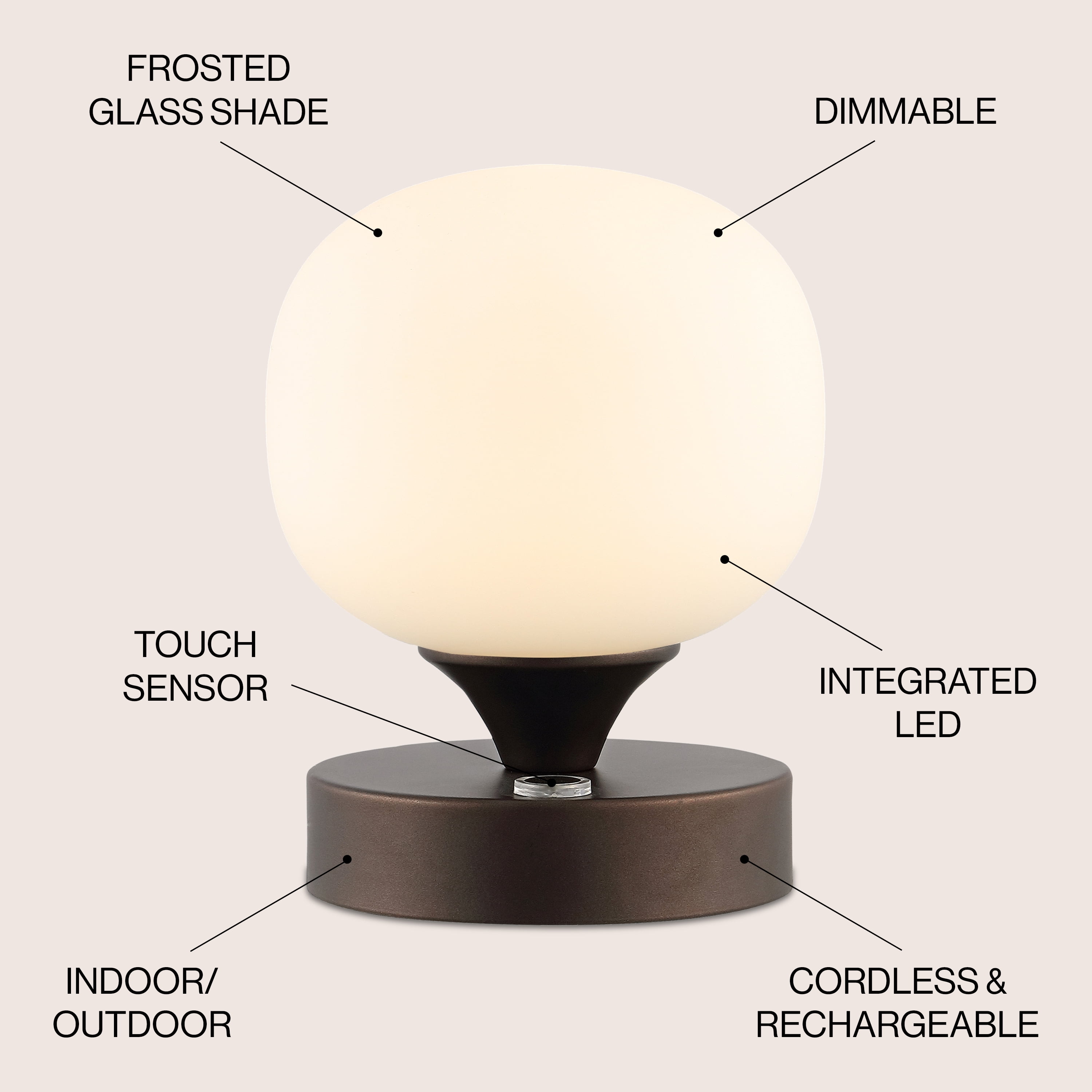 JONATHAN Y Owen 6.13" Bohemian Farmhouse Iron Rechargeable Integrated Portable LED Table Lamp, Oil Rubbed Bronze/White, JYL7112A