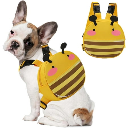 Dog Backpack for Dogs to Wear  Cute Cartoon Bee Dog Backpack Harness for Small Medium Dogs  No-Pull Pet Harness Vest with Saddle Bag Backpack  Doggie Puppy Hiking Travelling Self Carrier Backpack