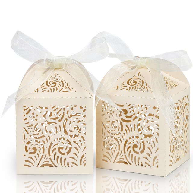 Cajas de regalo COTOPHER, 60 unidades, color beige, 5 x 5 x 7 cm, con cinta