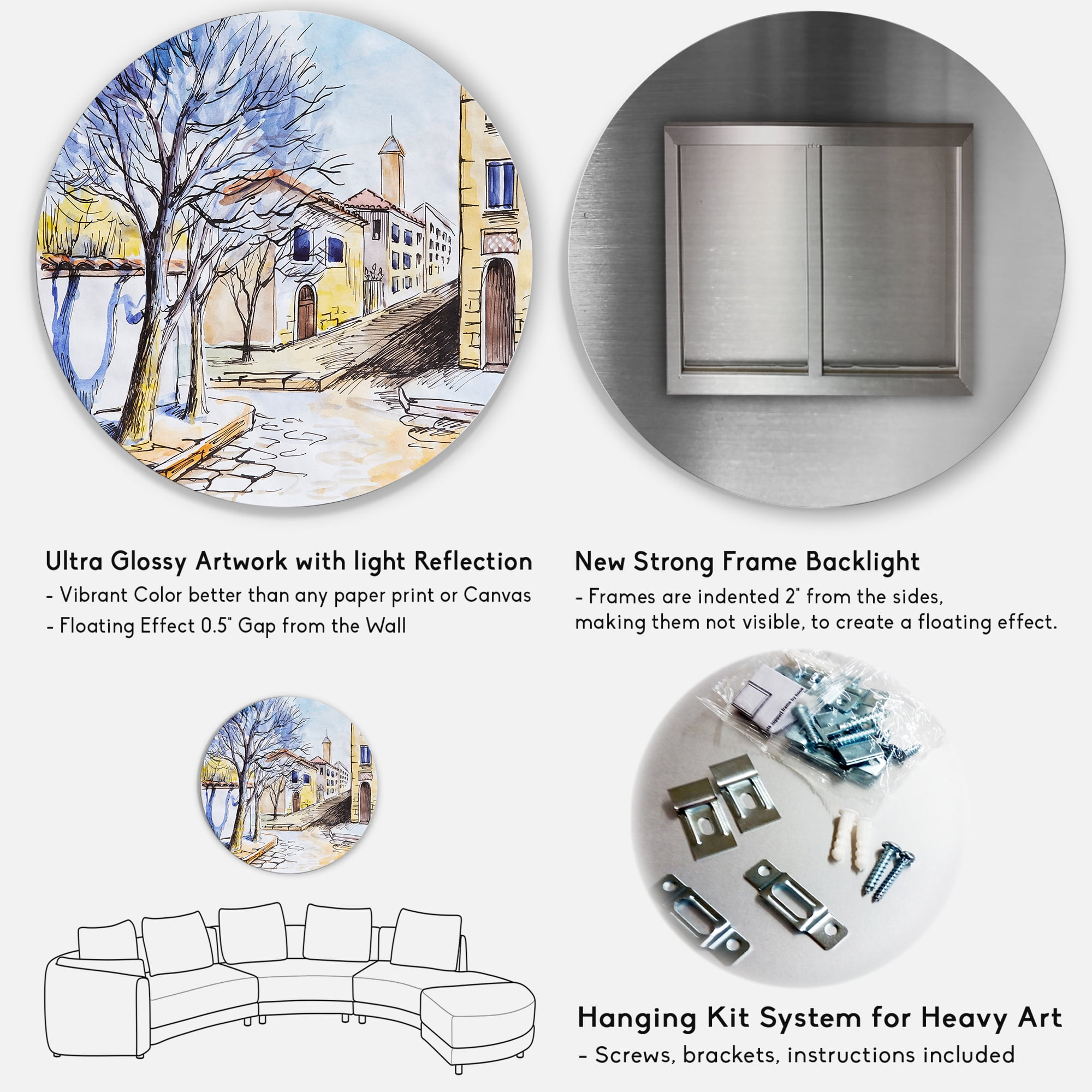 Designart 'Vintage White House In Summer VIllage' Traditional Circle Metal Wall Art 11x11 - Disc of 11