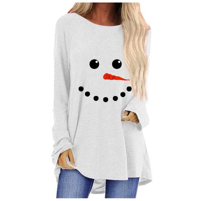 Camisas Navideñas Para Mujer Blusa de Manga Larga Con Estampado de Cuello Redondo Informal Odeerbi ODB206467