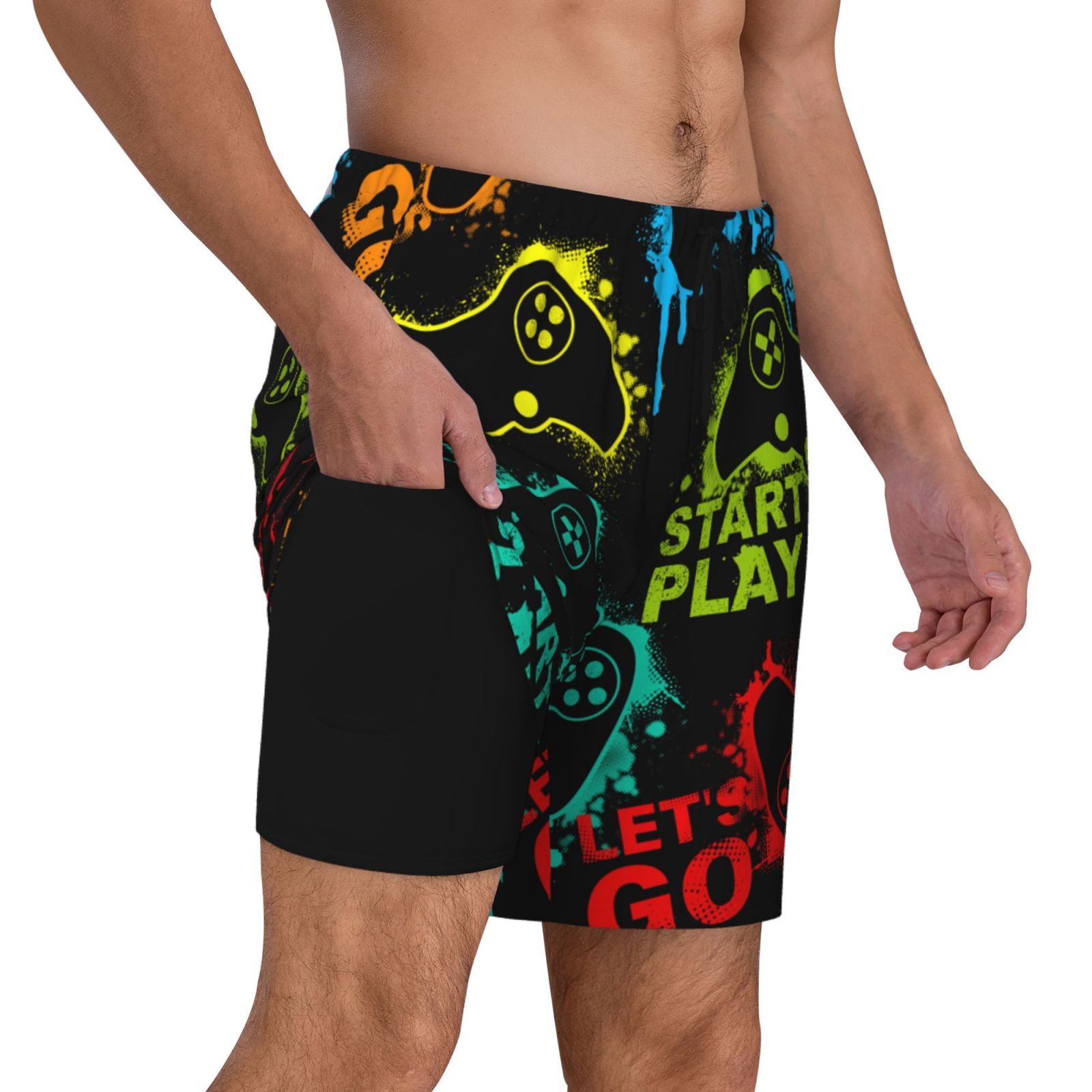 Xecao Play Game Start for Men's Swimming Trunks Swim Trunks Quick Dry Swim Shorts with Mesh Lining Funny Swimwear Bathing Suits