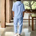 thumbnail image 6 of JUUYY Mens 2 Piece Linen Set Long Sleeve Button Down Casual Hoodie Shirt and Loose Jogger Pants Sets Beach Vacation Summer Outfits Light Blue XXL, 6 of 9