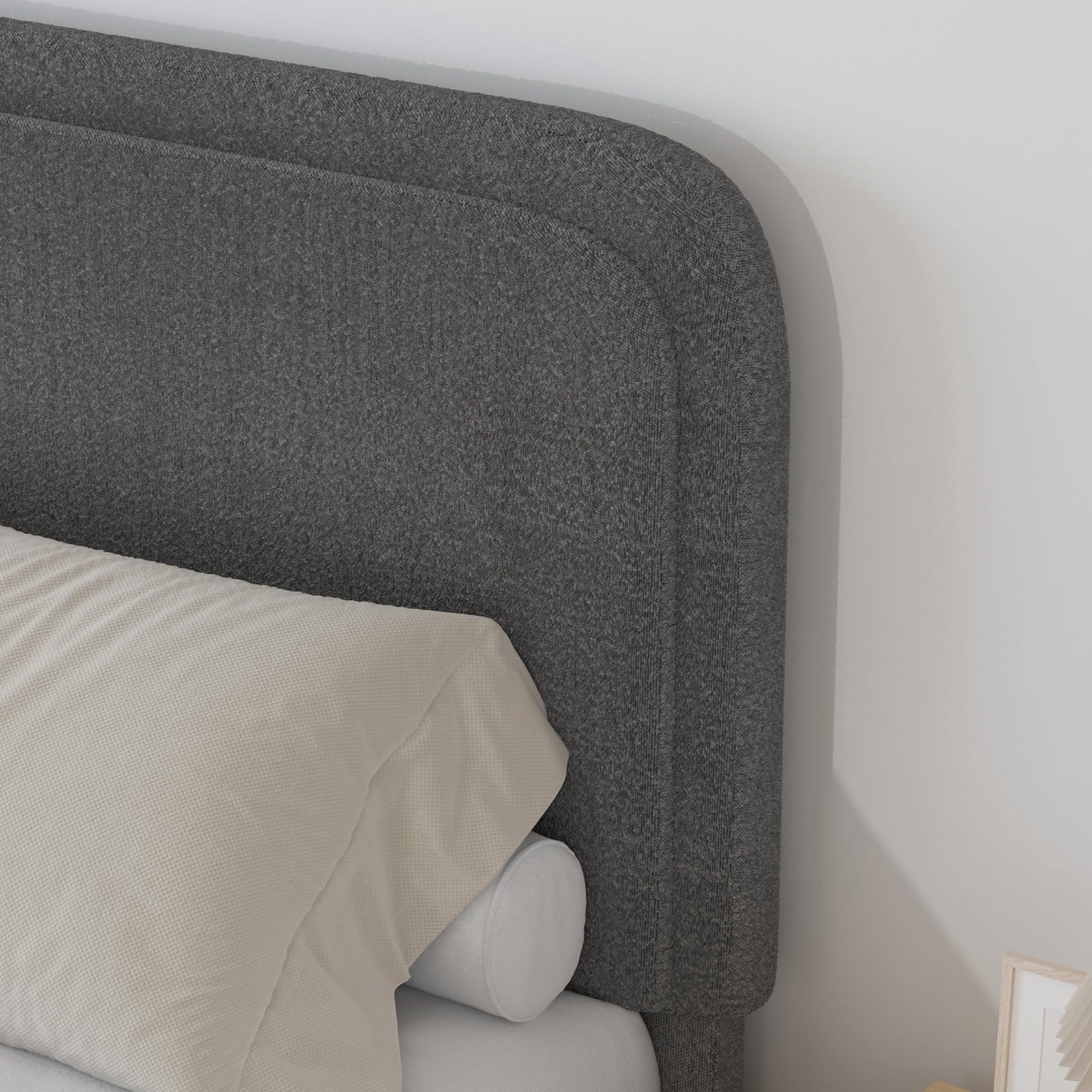 4 EVER WINNER Queen Size Bed Frame, Boucle Upholstered Bed Frame with Headboard, No Box Spring Required, Easy Assembly, Dark Gray