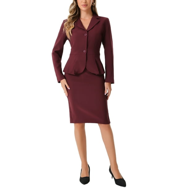 Conjunto de falda de 2 piezas para mujer INSPIRE CHIC, blazer peplum, falda lápiz de cintura alta, atuendo de trabajo en púrpura profundo