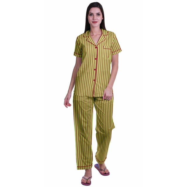 Moomaya Ensemble de Pyjama à Manches Courtes Imprimé pour Femmes Chemise de Nuit Boutonnée Imprimée