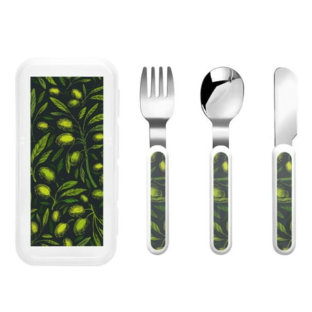 

Zeuib Green Branch Olive Print 3 Pieces Children Fork Spoon Knife Set with Travel Case for Lunch Box Stainless Steel Kids Silverware Flatware Set Kids Utensil Set for School (Fork Spoon Knife)