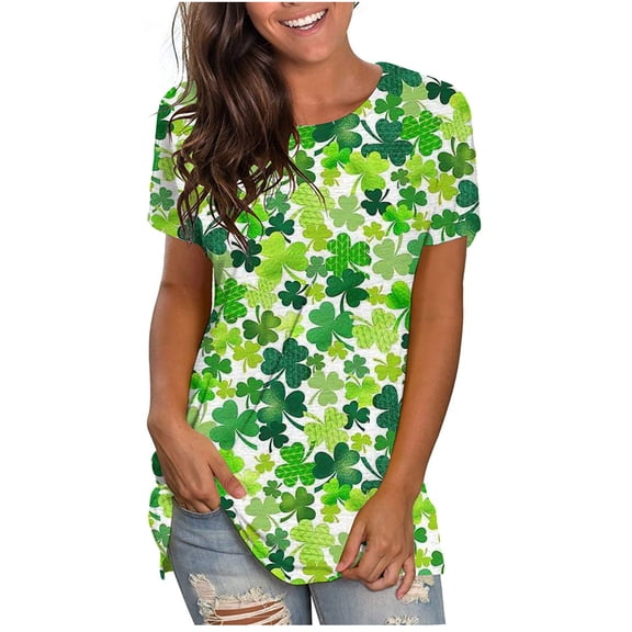 Herrnalise Women's Classic-Fit 100% Cotton Short-Sleeve T-Shirt Women's Fashion O-Neck Saint Patrick Print Short Sleeve T-shirt Casual Loose Blouse Tops