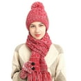 thumbnail image 4 of Gorro de punto cálido para invierno para hombre y mujer, guantes con pantalla, conjunto de bufanda larga con gorros de calavera forrados, bufandas para el cuello, 4 of 5