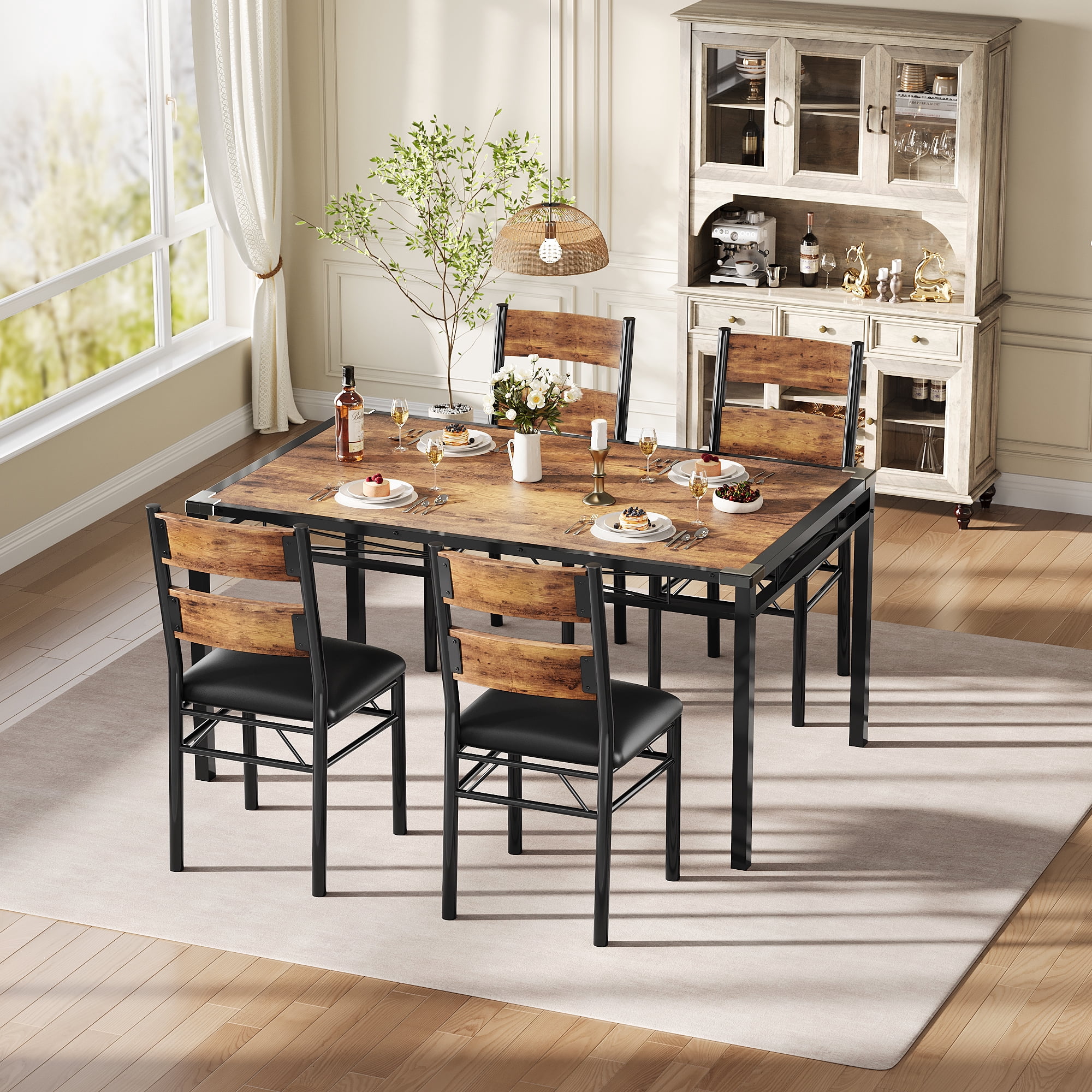 Dining Table Set for 2 with Upholstered Chairs, Wood Kitchen Table Chairs Set of 2 with Corner Protector for Small Space, Kitchen Room, Apartment