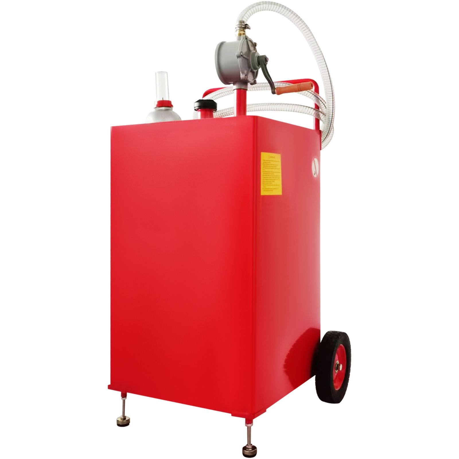 30 Gallon Gas Caddy with Manual Hand Pump, Portable Red Fuel Storage Tank on 2 Wheels for Gasoline & Diesel, for Cars, Lawn Mowers, ATVs, Boats