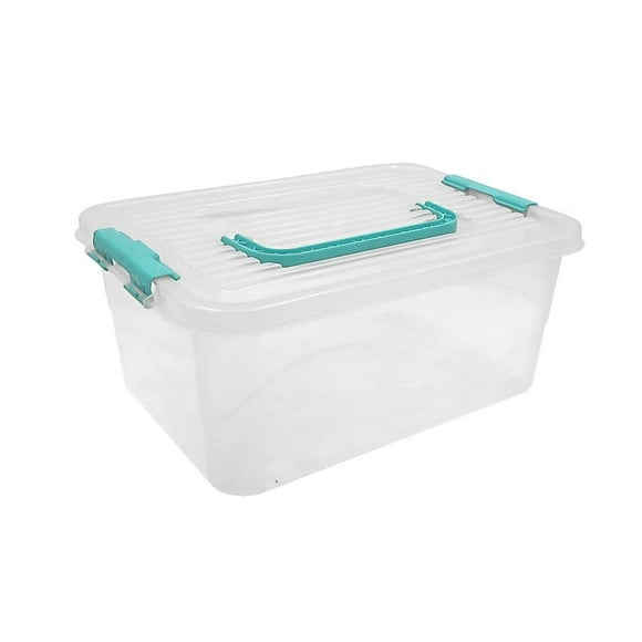 Caja Organización Industrias boris Modelo Grand Color Transparente 11 lts con Tapa con Broches y Asa Color Aqua
