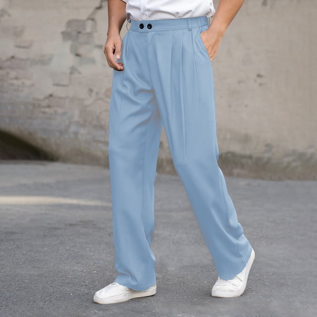 Ceisia Gift Men's All-Season Casual Trousers - Solid Color Pleated Draped Versatile Straight Leg Elastic Waist Pants