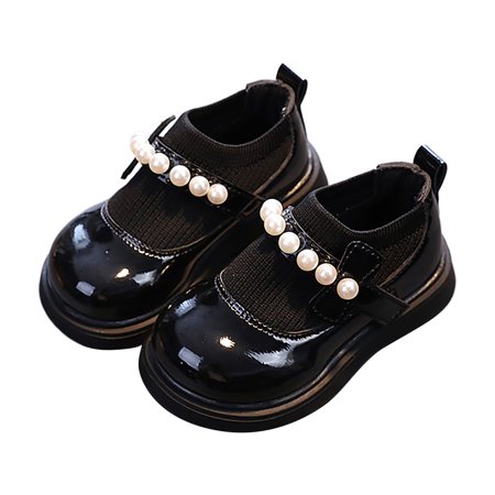 

DNDKILG Kids Girls Boy Pearl Crystal Mary Jane Ballet Shoes Toddler Baby Dress Spring Summer Fall Elastic Flats Black 1Y-5Y 29