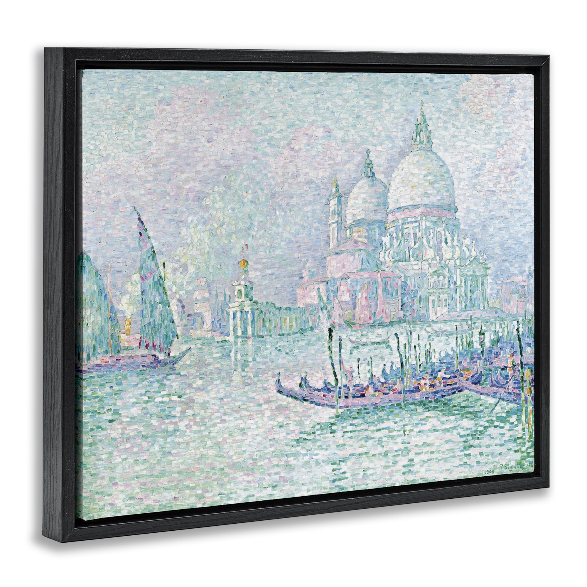 Stupell Industries Classical Venice Signac Painting Landscape & Nature Painting Black Floater Framed Canvas Art Print Wall Art, 31 x 25