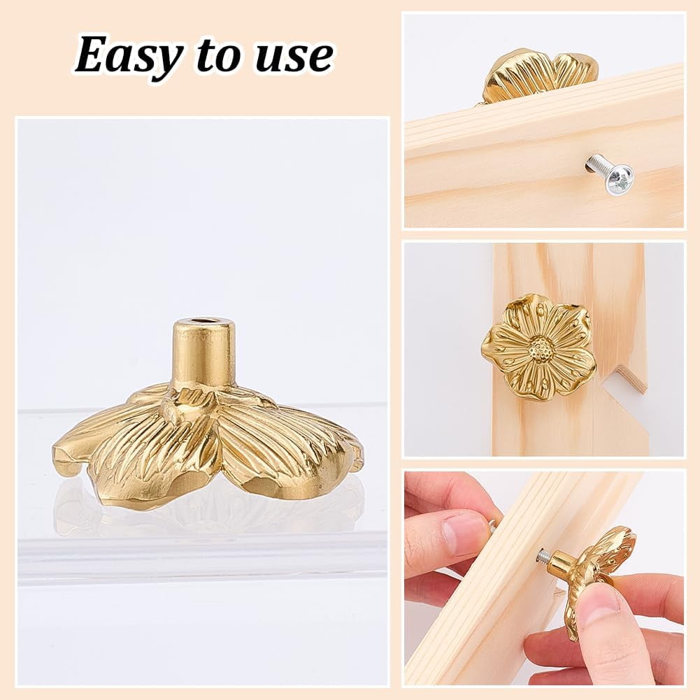 4pcs Flower Shape Brass Cabinet Knobs Gold Brushed Drawer Knobs Dressers Pulls Cabinet Hardware Handles Creative Petal Kitchen Knobs for Drawer Bathroom Closet Wardrobe Dresser Cabinet Brown