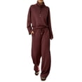 thumbnail image 2 of Pyhlmscde Womens Matching Sets Fall Winter 2 Piece Warm Up Lapel Sweatshirt Wide Leg Pants, 2 of 4