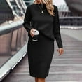 thumbnail image 5 of qolati Women's 2 Piece Outfits Long Sleeve Knit Pullover Tops Bodycon Midi Skirt Matching Sets 2024 Fall Winter Sweater Dresses Set, 5 of 5