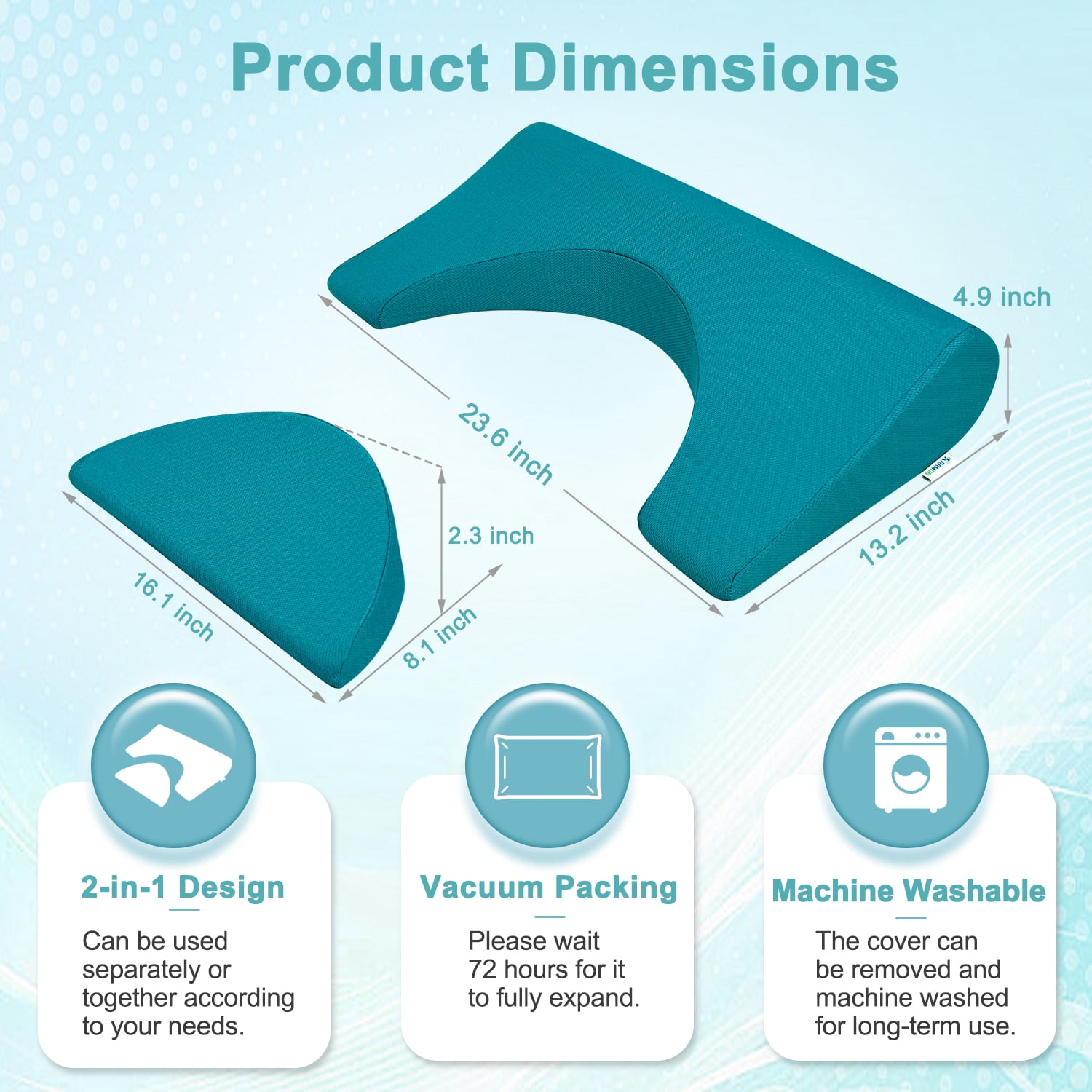 23.6" Bedsore Wedge Pillow for Pressure Relief, Positioning Wedge for Back Pain Relief, Pressure Ulcer Cushion Support Pillow After Surgery for Seniors & Bedridden Patients
