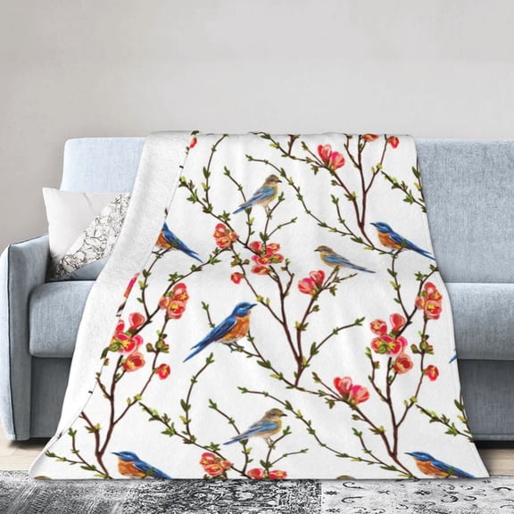 Wijzvio Blue Birds Flower Throw Blanket Soft Fuzzy Fleece Blanket For Couch Bed Living Room Decoration 40"X30"