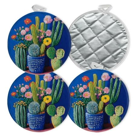 

4 PCS Pot Holders for Kitchen Potholders Sets with Hook for Oven Cooking Baking Flower - Topped Cacti In Charming Arrangement