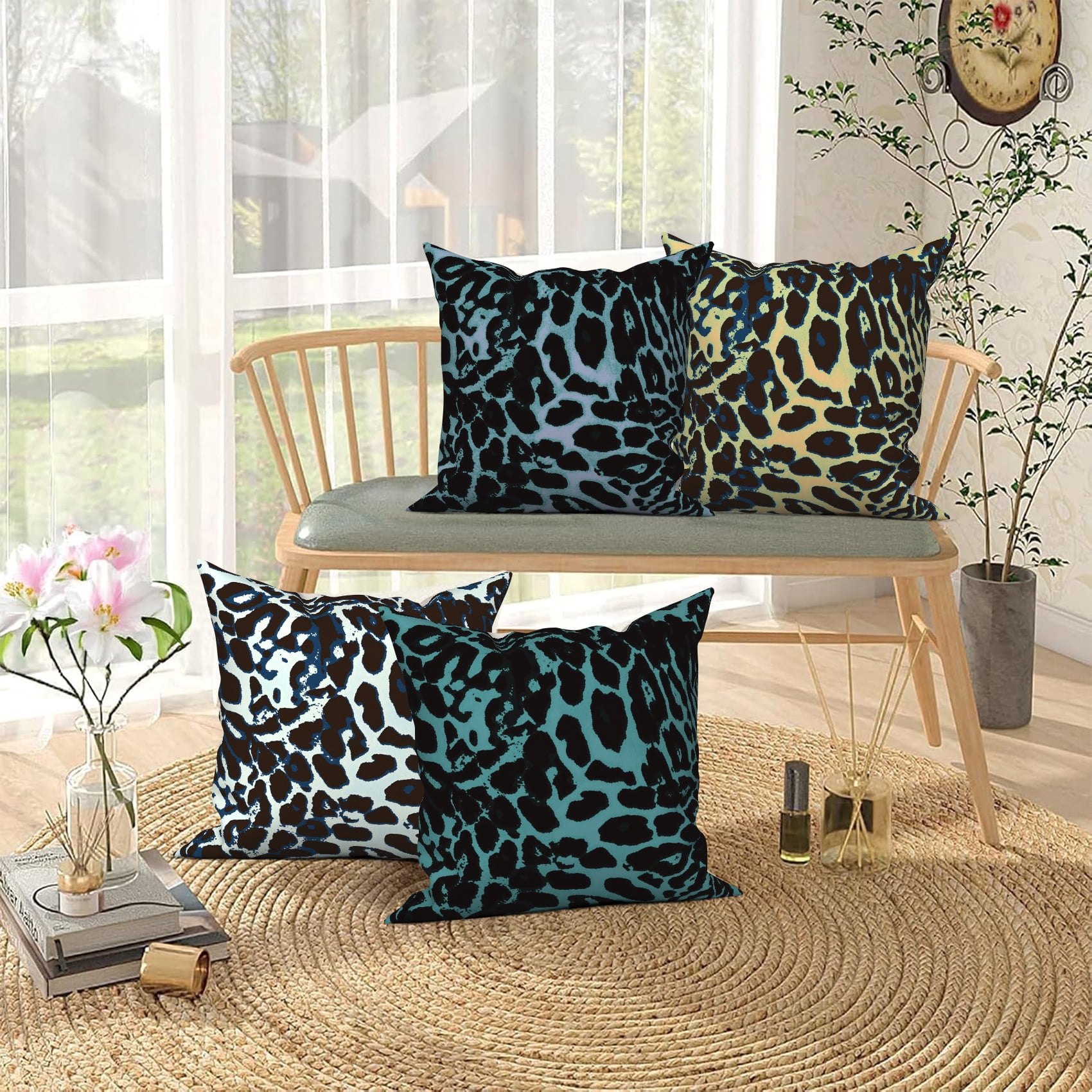 Modern Linen Throw Pillow Covers,Set of 4 20x20 Inch,Leopard Cushion Cases for Home Decor Sofa Couch Living Room Car